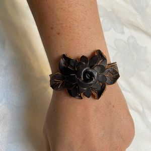 Black Leather Flower Bracelet